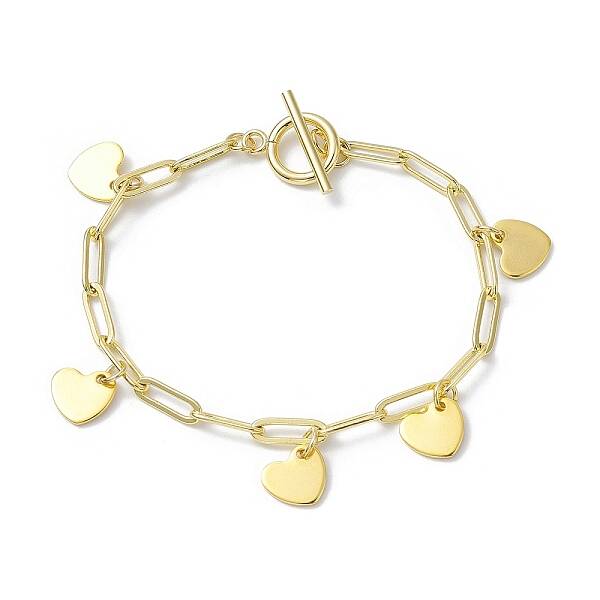 Golden 304 Stainless Steel Charm Bracelets with Brass Paperclip Chains