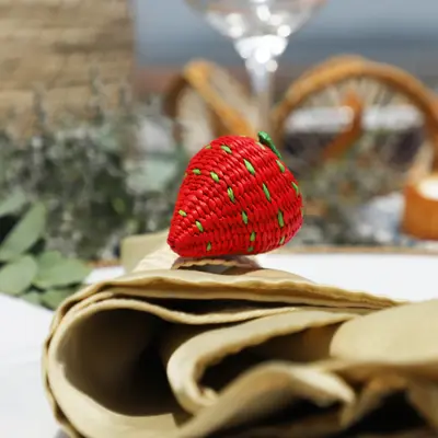 Strawberry Napkin Ring - Made of Iraca Palm - Sold by Set | Pack: Pack of 6