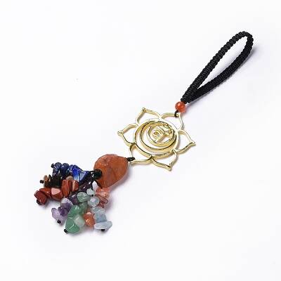 Natural Raw Carnelian & Mixed Stone Chips Tassel Pendant Decorations