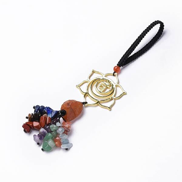 Natural Raw Carnelian & Mixed Stone Chips Tassel Pendant Decorations