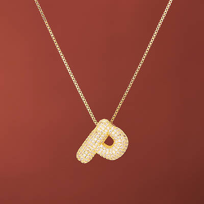 Brass Micro Pave Clear Cubic Zirconia Initial Pendant Necklaces for Women