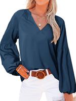 BTFBM 2025 Women's Casual Blouse Shirts V Neck Long Puff Sleeve Shirts Lightweight Chiffon Spring Summer Tops #Outdoorfun