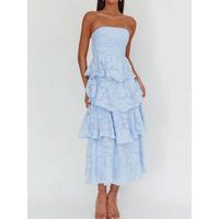 Women`strapless jacquard dress,fashion comfort ruffle tiered dress for daily outdoor wear,2025 trendy,ladies girlly summer cl...