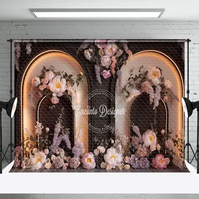 Aperturee Black Lighted Arch Wall Floral Wedding Photo Backdrop | Custom Rustic Wedding Backdrop | Wedding Stage Backdrop | W...