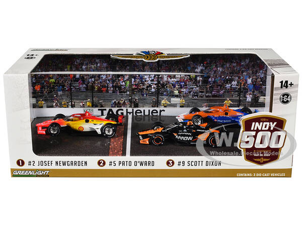 108th Indianapolis 500 (2024) Podium Set of 3 IndyCars 1/64 Diecast Model Cars by Greenlight
