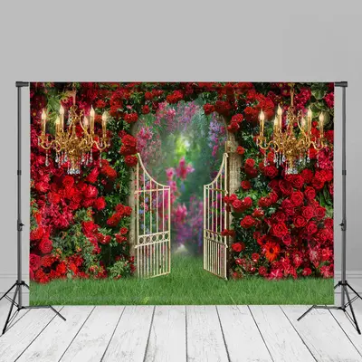 Red Roses Garden Wall Candle Spring Picture Backdrop - Aperturee