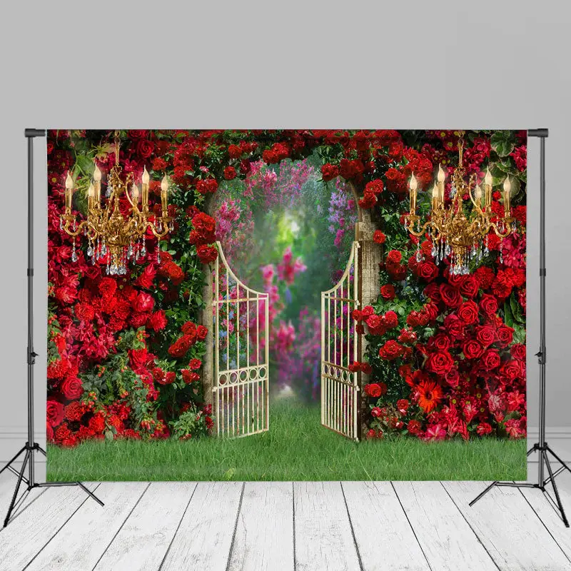 Red Roses Garden Wall Candle Spring Picture Backdrop - Aperturee
