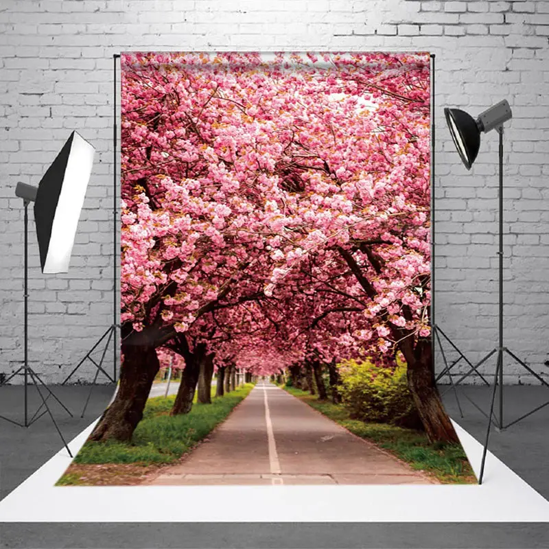 Aperturee Pink Sakura Lined Road Sweet Spring Scenery Backdrop | Spring Photo Back Drop | Spring Backdrops For Photography | ...