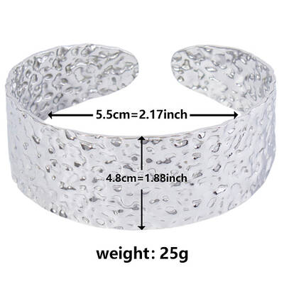 Non-Tarnish Vintage Hammered 304 Stainless Steel Cuff Bangles for Women