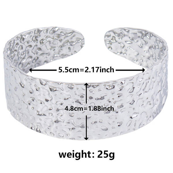 Non-Tarnish Vintage Hammered 304 Stainless Steel Cuff Bangles for Women