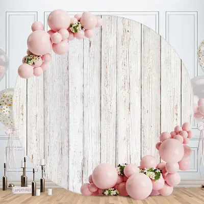 Aperturee Simple White Wooden Round Birthday Backdrop