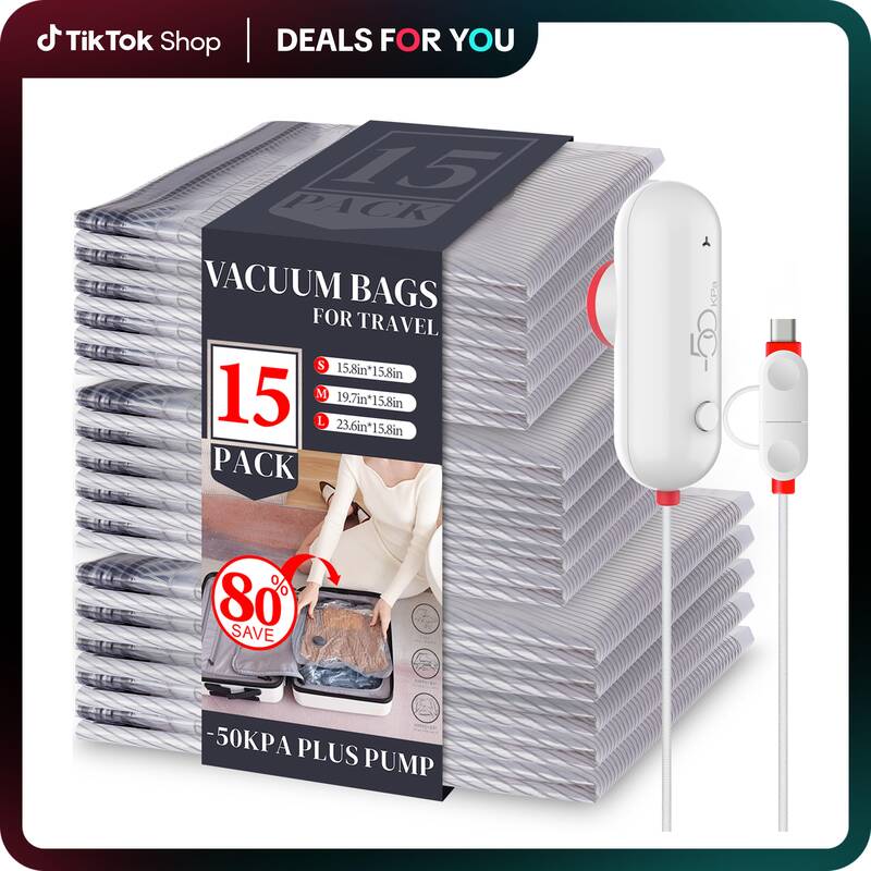 VACBIRD Travel Vacuum Storage Bags with USB Electric PumpTravel Organiser Set - Ultra-Compact, Lightweight Space Savers