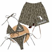 Matching Local Boy Camo Bottomland Swimsuits for Couples - Swim Bra & Tie Side Thong Bikini + Men's Beach Shorts, Swimsuit, H...