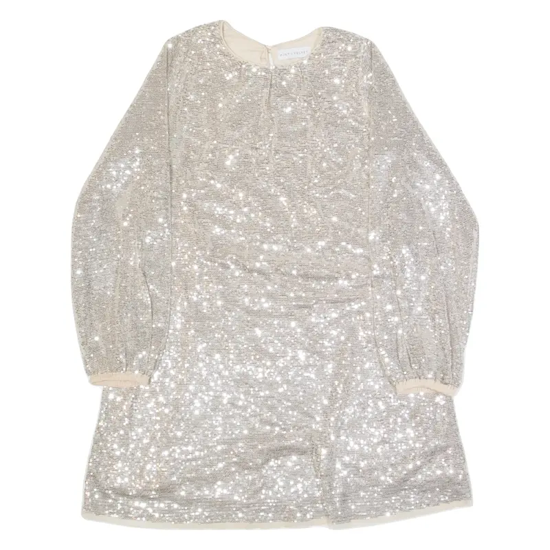 MINT VELVET Sequins Girls Day Dress Silver Long Sleeve Knee Length 12Y