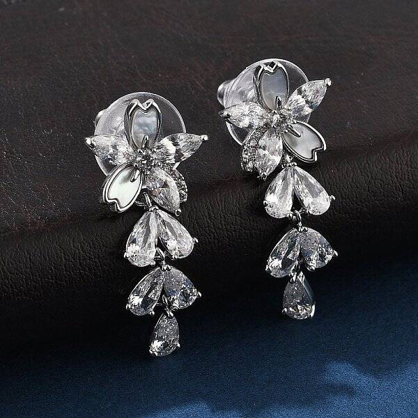 Brass Clear Cubic Zirconia Stud Earrings