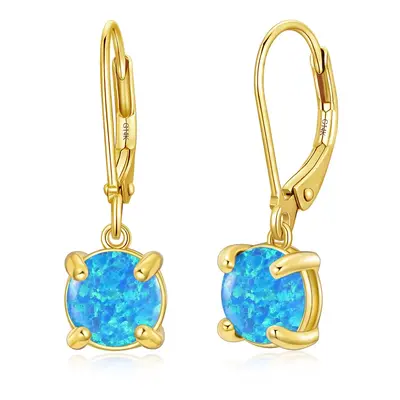 14K Gold Opal Round Lever-back Earrings for Women