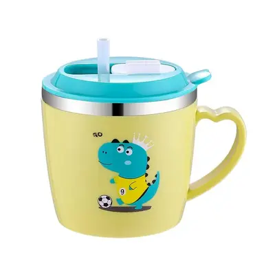 Cute Cartoon Animal Pattern Stainless Steel Mug, 1 Count Valentine's Day Gifts 250ml Drinking Cup with Straw, Household Water...