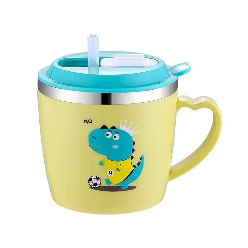 Cute Cartoon Animal Pattern Stainless Steel Mug, 1 Count Valentine's Day Gifts 250ml Drinking Cup with Straw, Household Water...