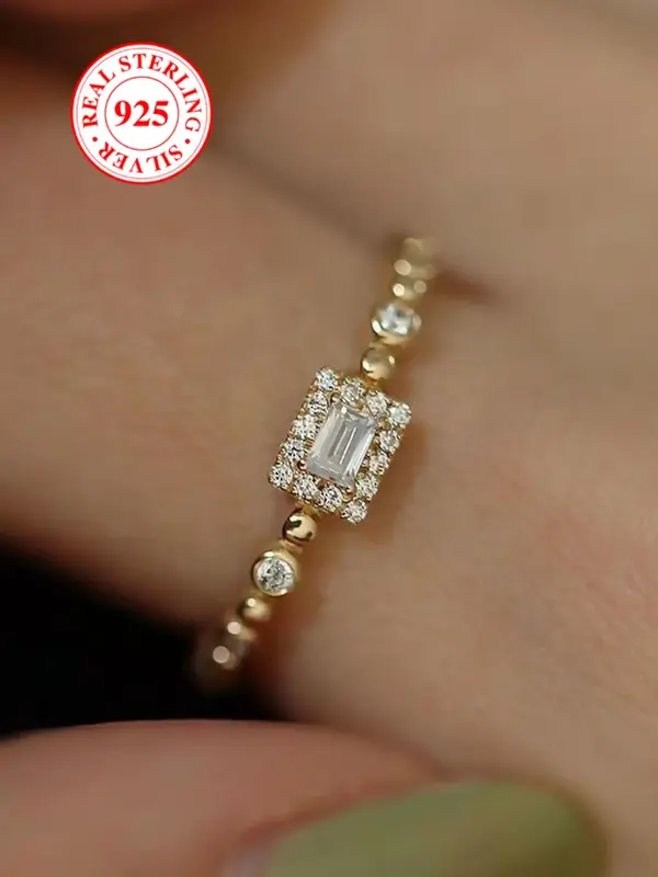 S925 Sterling Silver Fashionable Artificial Zircon Decorated Ring, 2024 New Style Elegant Jewelry for Women, Trendy All-match...