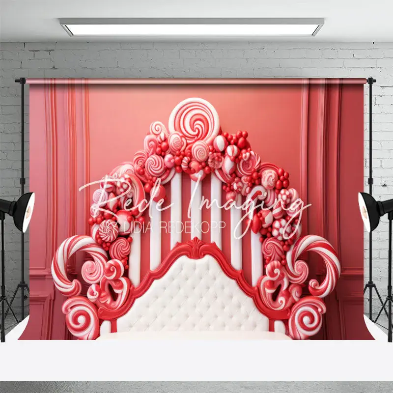 Red Christmas Candy Headboard Photoshoot Backdrop - Aperturee