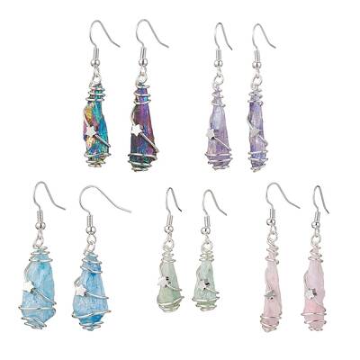 Irregular Nugget & Star Dyed Natural Quartz Crystal Dangle Earrings