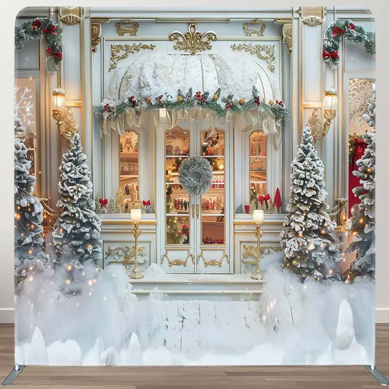 White Gold Store Christmas Tension Fabric Backdrop - Aperturee