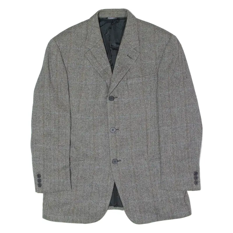 VERSUS VERSACE Mens Blazer Jacket Black Flannel Wool Herringbone L