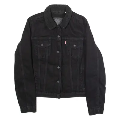 LEVI'S BIG E Womens Sherpa Lined Denim Jacket Black L