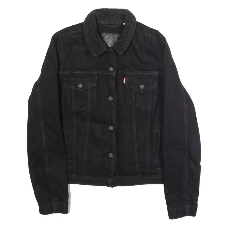 LEVI'S BIG E Womens Sherpa Lined Denim Jacket Black L