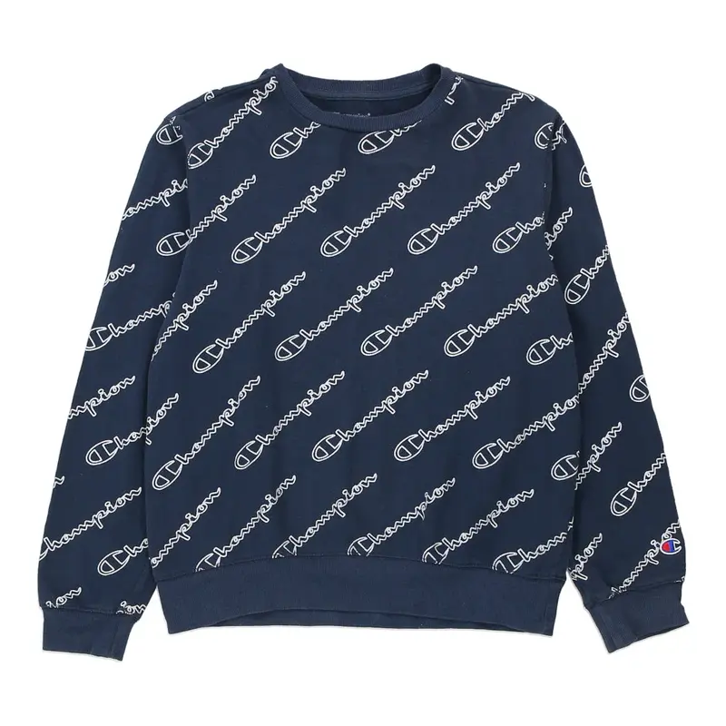 Age 13 Champion Spellout Sweatshirt - Large Navy Cotton Blend