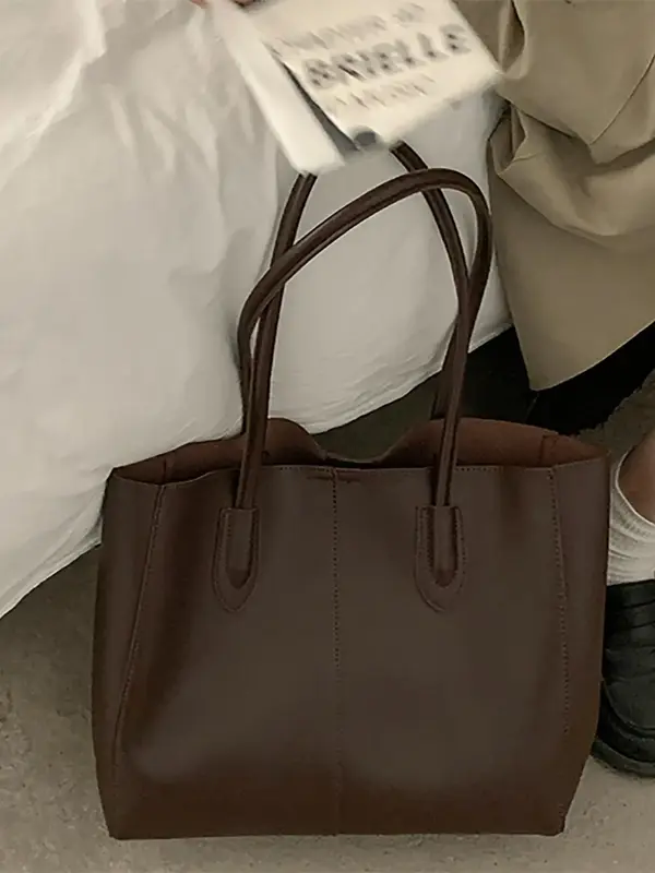 Women's Fashionable Solid Color Soft PU Leather Tote Bag, Large Capacity Shoulder Tote Bag For Daily, School & Commuting Used