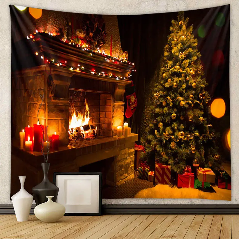 Aperturee Candle Fireplace Gold Ball Tree Christmas Backdrop