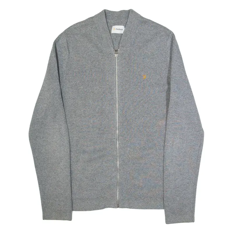 FARAH Mens Cardigan Grey High Neck Tight Knit S