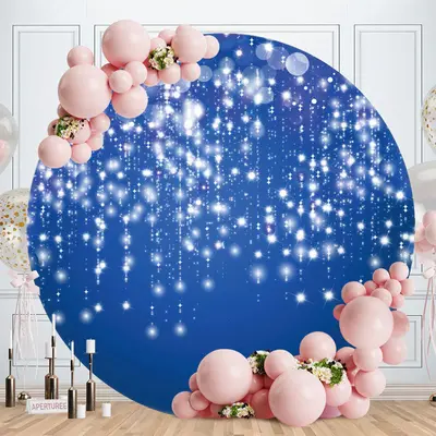 Aperturee Blue Glitter Bokeh Round Birthday Party Backdrop