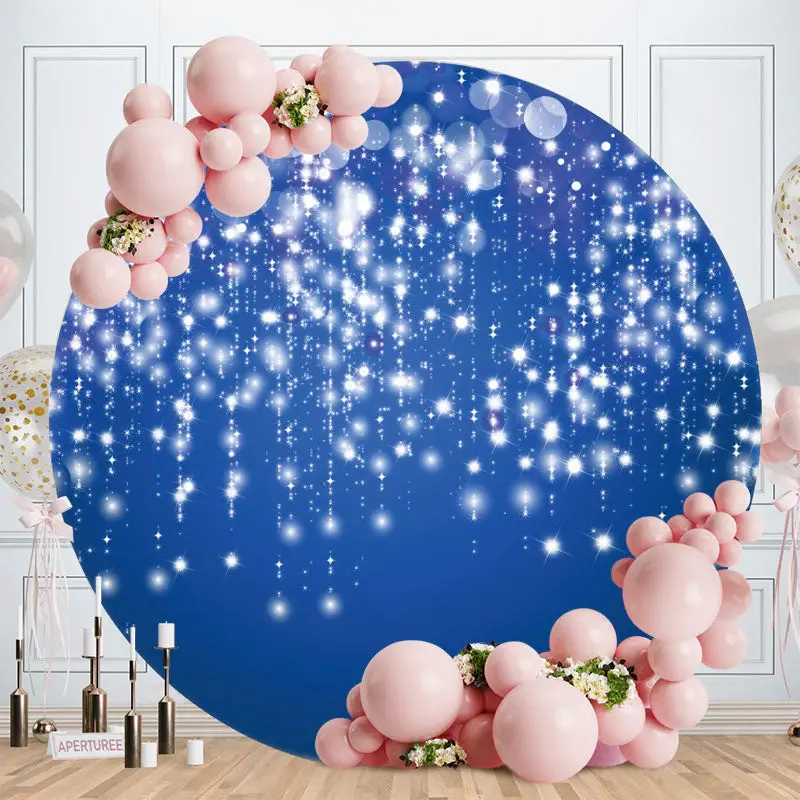 Aperturee Blue Glitter Bokeh Round Birthday Party Backdrop