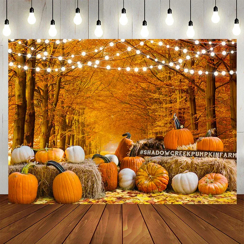 Aperturee Yellow White Pumpkin Fallen Leaves Autumn Backdrop