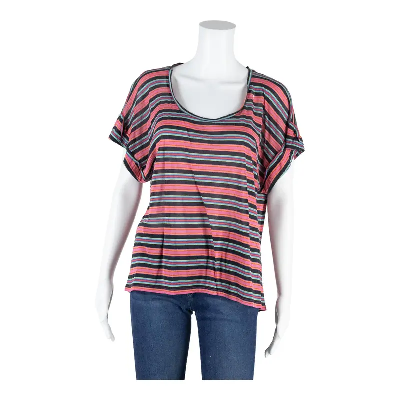 GAUDI Sequins Blouse Beige Striped Short Sleeve Womens S
