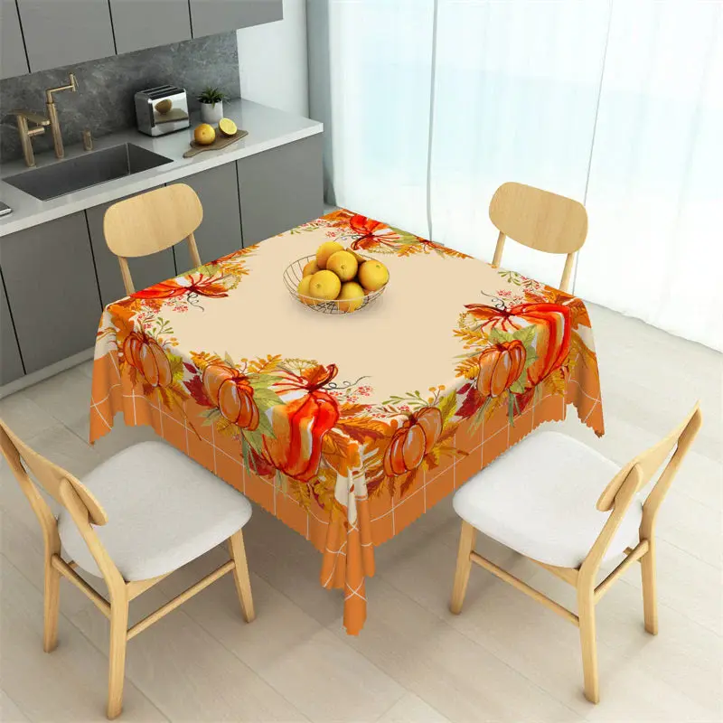 Autumn Leaves Pumpkin Yellow Plaid Square Tablecloth - Aperturee