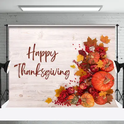 Maple Pumpkin Cherry Apple Wood Thanksgiving Backdrop - Aperturee