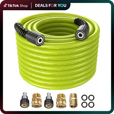 POHIR Pressure Washer Hose with 1/4 Quick Connect, Kink Free 4000 PSI Power Washer Hose M22 14/15mm Thread Compatible, Flexib...