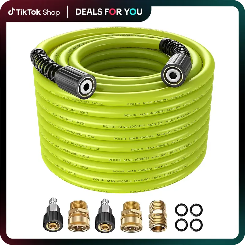 POHIR Pressure Washer Hose with 1/4 Quick Connect, Kink Free 4000 PSI Power Washer Hose M22 14/15mm Thread Compatible, Flexib...