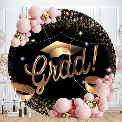 Aperturee Gold Glitter Grad Circle Graduation Backdrops For Party