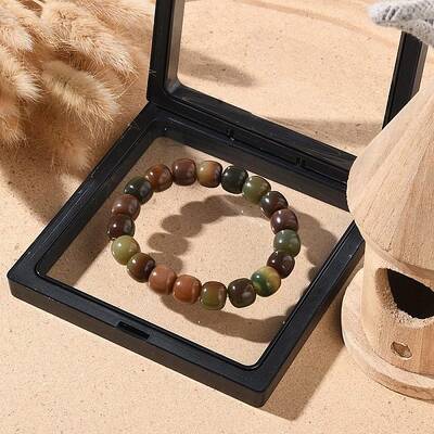 Bodhi Wood Column Beaded Stretch Bracelet for Women