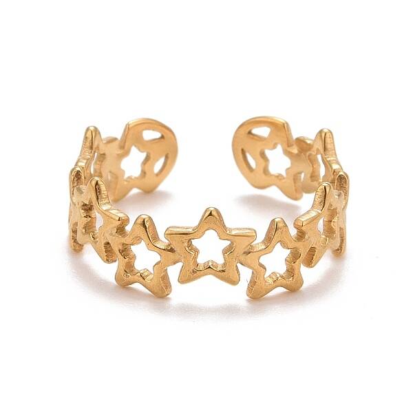 Ion Plating(IP) 304 Stainless Steel Star Wrap Open Cuff Ring for Women