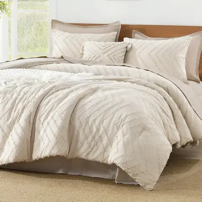 Litanika 3-Piece Comforter Set - Lightweight & Fluffy Down Alternative Bedding | Chevron Tufted Design | All-Season Comfort (...