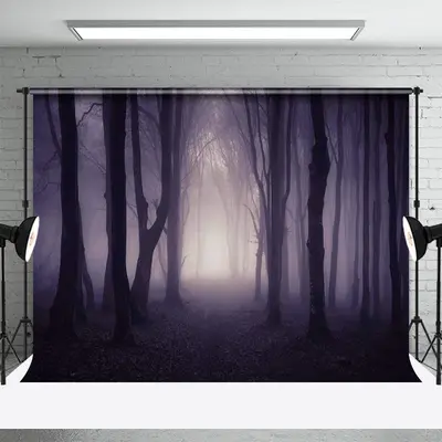 Dim Misty Silent Forest Backdrop For Halloween Decor - Aperturee