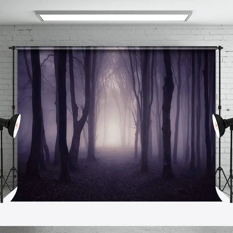 Dim Misty Silent Forest Backdrop For Halloween Decor - Aperturee