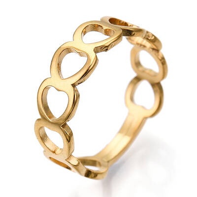 Ion Plating(IP) 304 Stainless Steel Hollow Out Heart Adjustable Ring for Women