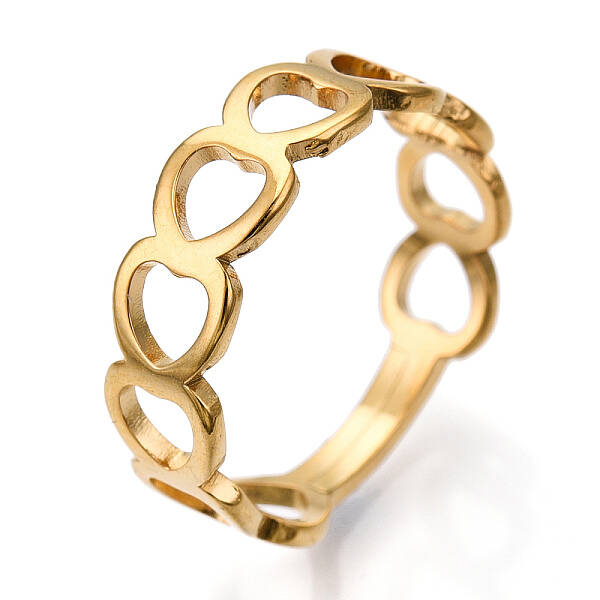 Ion Plating(IP) 304 Stainless Steel Hollow Out Heart Adjustable Ring for Women