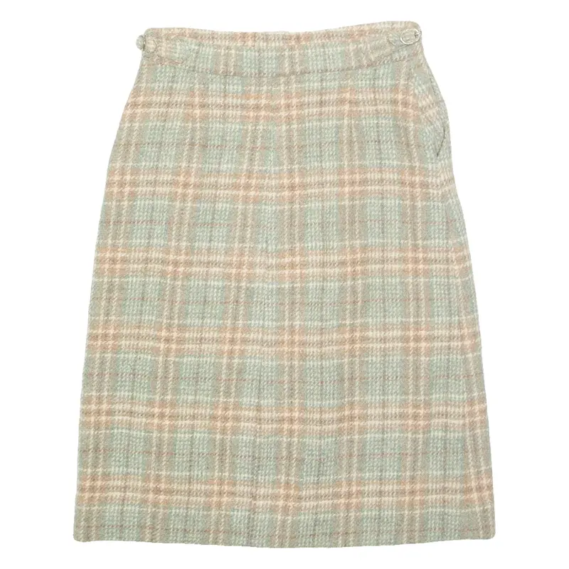 Womens Straight Skirt Brown Midi Wool Check UK 10